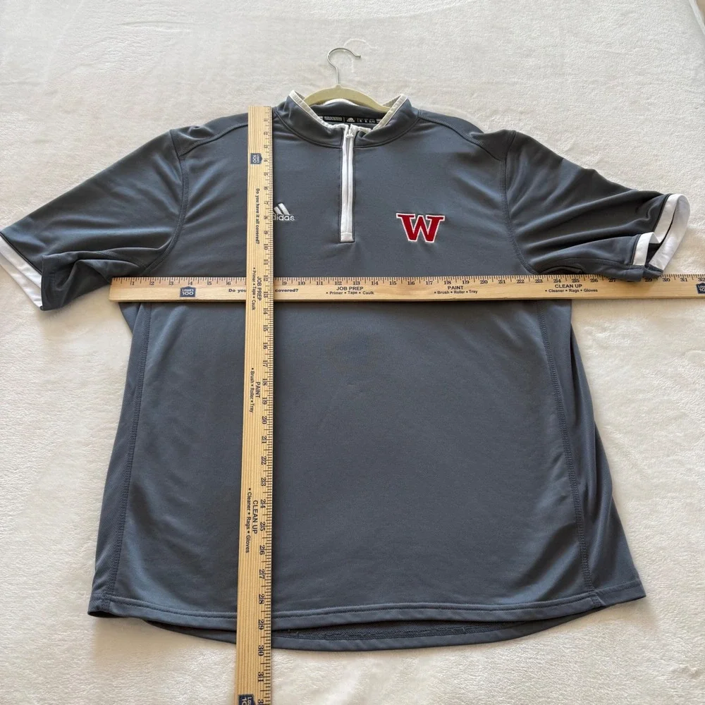 Adidas Climalite XL Gray 1/4 Zip Short Sleeve Pullover Red‎ W Logo